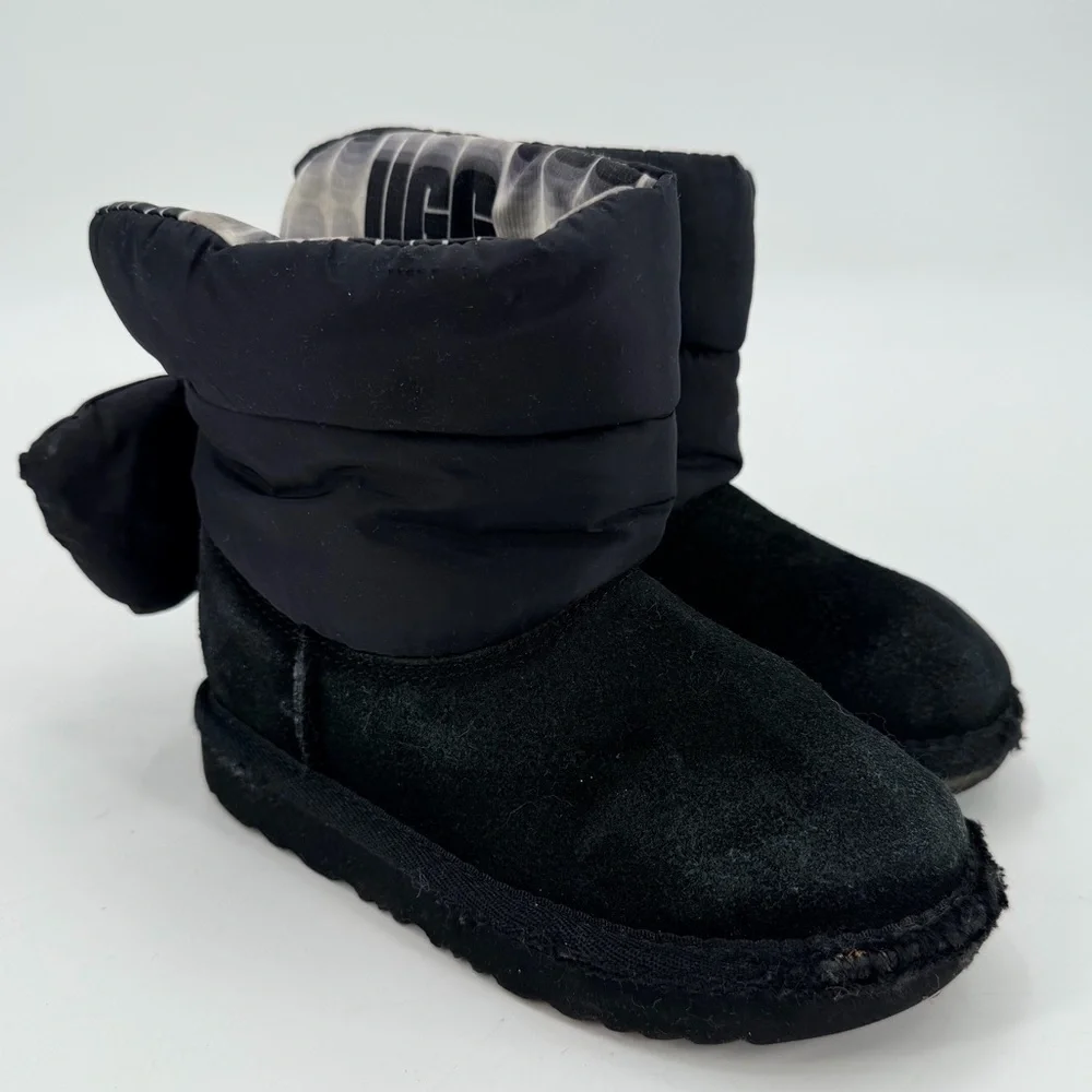 Ugg Black Puffer Bow Back Boots Toddler Girl 11 FLAWS